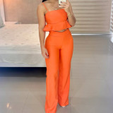 Suspender Ruffle High Waisted Straight Pants Set GCNE-3057