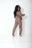 Long Sleeve Solid Color PU Leather Two Piece Pants Set OLYF-6162