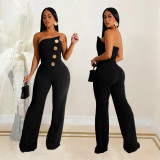 Sleeveless Buttoned Solid Color Jumpsuit BY-7105