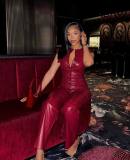 Fashion Sleeveless PU Leather Jumpsuit OLYF-6163