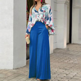 Print Long Sleeve Shirt Loose Two Piece Pants Set GCNE-8608