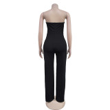 Sleeveless Buttoned Solid Color Jumpsuit BY-7105