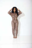 Long Sleeve Solid Color PU Leather Two Piece Pants Set OLYF-6162