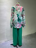 Print Long Sleeve Shirt Loose Two Piece Pants Set GCNE-8608