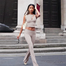 Solid Color Sleeveless Crop Tops Pants Suit XEF-54664S