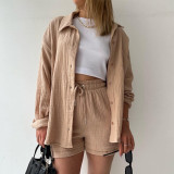 Long Sleeve Shirt And Pants Loose 2 Piece Set(With White Vest) GCNE-3015