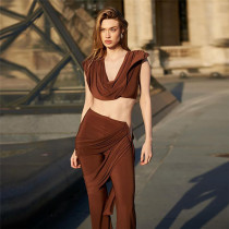 Stacked Collar Solid Color Slim Pants Suit XEF-55002