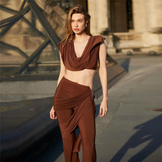 Stacked Collar Solid Color Slim Pants Suit XEF-55002