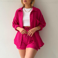 Long Sleeve Shirt And Pants Loose 2 Piece Set(With White Vest) GCNE-3015