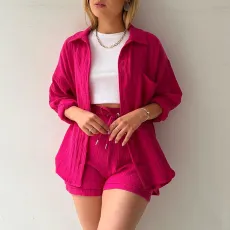 Long Sleeve Shirt And Pants Loose 2 Piece Set(With White Vest) GCNE-3015