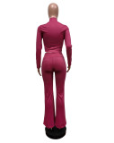 Solid Color Zipper Slim Two Piece Pants Set MEM-88605