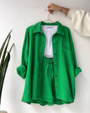 Long Sleeve Shirt And Pants Loose 2 Piece Set(With White Vest) GCNE-3015