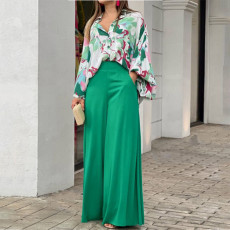 Print Long Sleeve Shirt Loose Two Piece Pants Set GCNE-8608