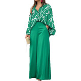 Print Long Sleeve Shirt Loose Two Piece Pants Set GCNE-8608