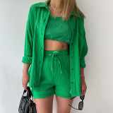 Long Sleeve Shirt And Pants Loose 2 Piece Set(With White Vest) GCNE-3015
