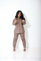 Long Sleeve Solid Color PU Leather Two Piece Pants Set OLYF-6162