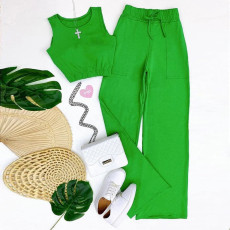 Solid Color Vest Drawstring Straight Pants Suit GCNE-3086