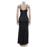 Deep V Neck Sleeveless Sling Maxi Dress BY-7086