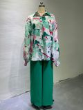 Print Long Sleeve Shirt Loose Two Piece Pants Set GCNE-8608