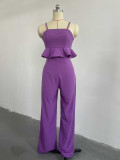Suspender Ruffle High Waisted Straight Pants Set GCNE-3057