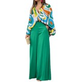 Print Long Sleeve Shirt Loose Two Piece Pants Set GCNE-8608