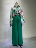 Print Long Sleeve Shirt Loose Two Piece Pants Set GCNE-8608
