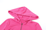 Solid Color Zipper Hooded Two Piece Pants Set XEF-54998