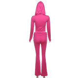 Solid Color Zipper Hooded Two Piece Pants Set XEF-54998