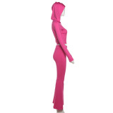 Solid Color Zipper Hooded Two Piece Pants Set XEF-54998