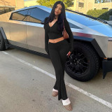Solid Color Zipper Hooded Two Piece Pants Set XEF-54998