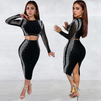 Hot Drill Long Sleeve Two Piece Pants Set BY-7100