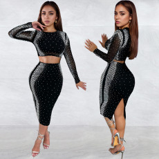 Hot Drill Long Sleeve Two Piece Pants Set BY-7100