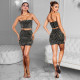 Sexy Sling Hot Drill Tops And Skirt Two Piece Set BY-7123