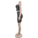 Sexy Sling Hot Drill Tops And Skirt Two Piece Set BY-7123