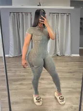 Short Sleeve Zipper Slim Jumpsuit GYZY-8936