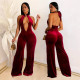 Solid Color Deep V Neck Backless Jumpsuit BY-7101