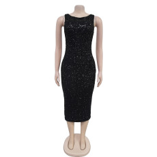 Sequin Sleeveless Backless Midi Dress BY-7097
