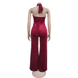 Solid Color Deep V Neck Backless Jumpsuit BY-7101