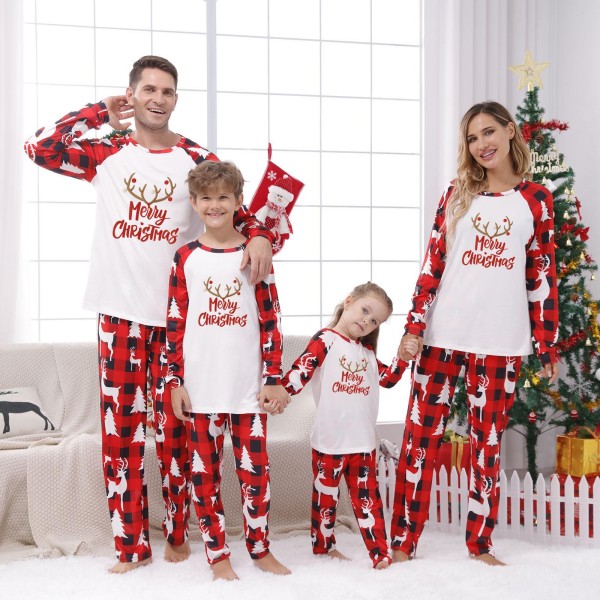 Christmas Print Long Sleeve Loungewear Plaid Pajama Set GFTM-JJF32-9