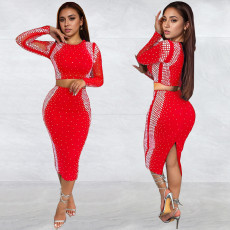 Hot Drill Long Sleeve Two Piece Pants Set BY-7100