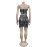 Sexy Sling Hot Drill Tops And Skirt Two Piece Set BY-7123
