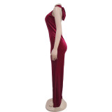 Solid Color Deep V Neck Backless Jumpsuit BY-7101