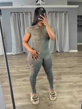 Short Sleeve Zipper Slim Jumpsuit GYZY-8936