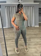 Short Sleeve Zipper Slim Jumpsuit GYZY-8936