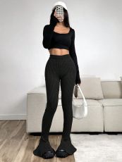 Fashion Knits Solid Color Flare Pants QY-55988