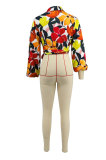 Fashion Print Long Sleeve Tie Up Tops XHXF-8708