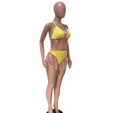 Solid Color Sexy Tie Bikini Tassel 2 Piece Swimsuit SMD-2502