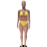 Solid Color Sexy Tie Bikini Tassel 2 Piece Swimsuit SMD-2502