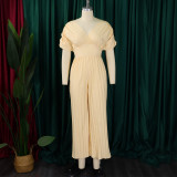 Sexy V Neck Solid Color Loose Jumpsuit GMLF-3302