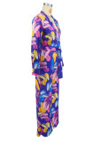 Fashion Print Long Sleeve Tie Up Loose Jumpsuit XHXF-8709